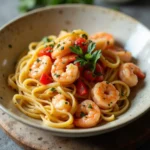 creamy shrimp and pasta with pico de gallo