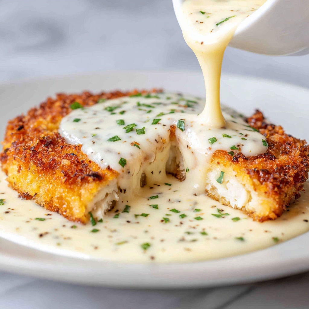 Parmesan Crusted Chicken with Creamy Garlic Sauce Recipe - Recipe Image