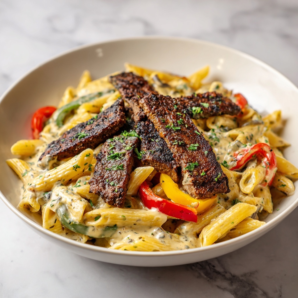 Creamy Cajun Steak Penne with Garlic & Parmesan Recipe - Recipe Image