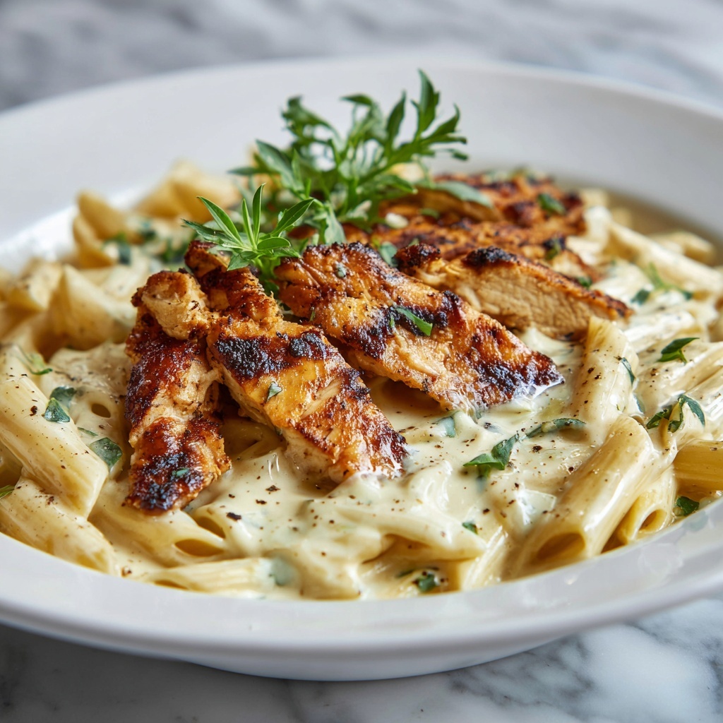 Creamy Garlic Chicken and Penne Recipe - Recipe Image