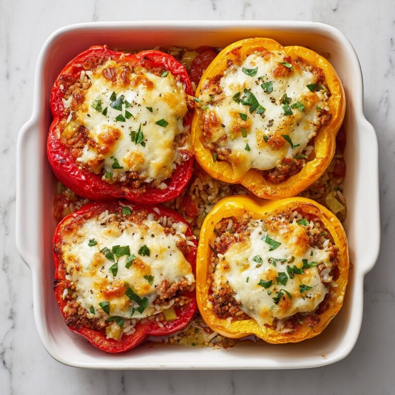 Baked Stuffed Peppers with Ground Meat, Rice, and Mozzarella Recipe