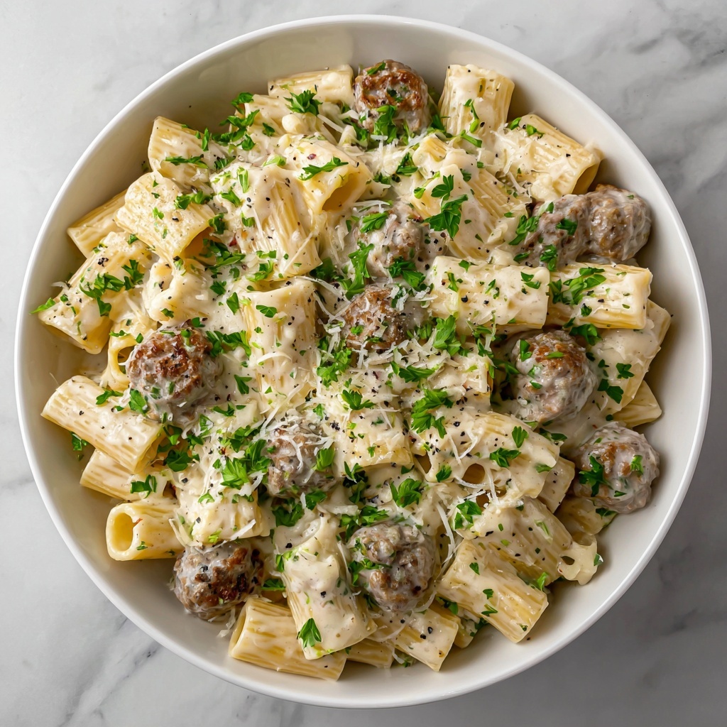 Garlic Sausage Alfredo Rigatoni Recipe - Recipe Image