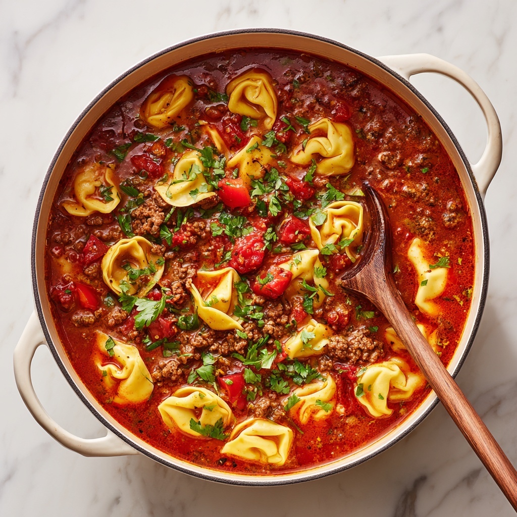 Tortellini Soup with Ground Beef, Vegetables, and Spinach Recipe - Recipe Image