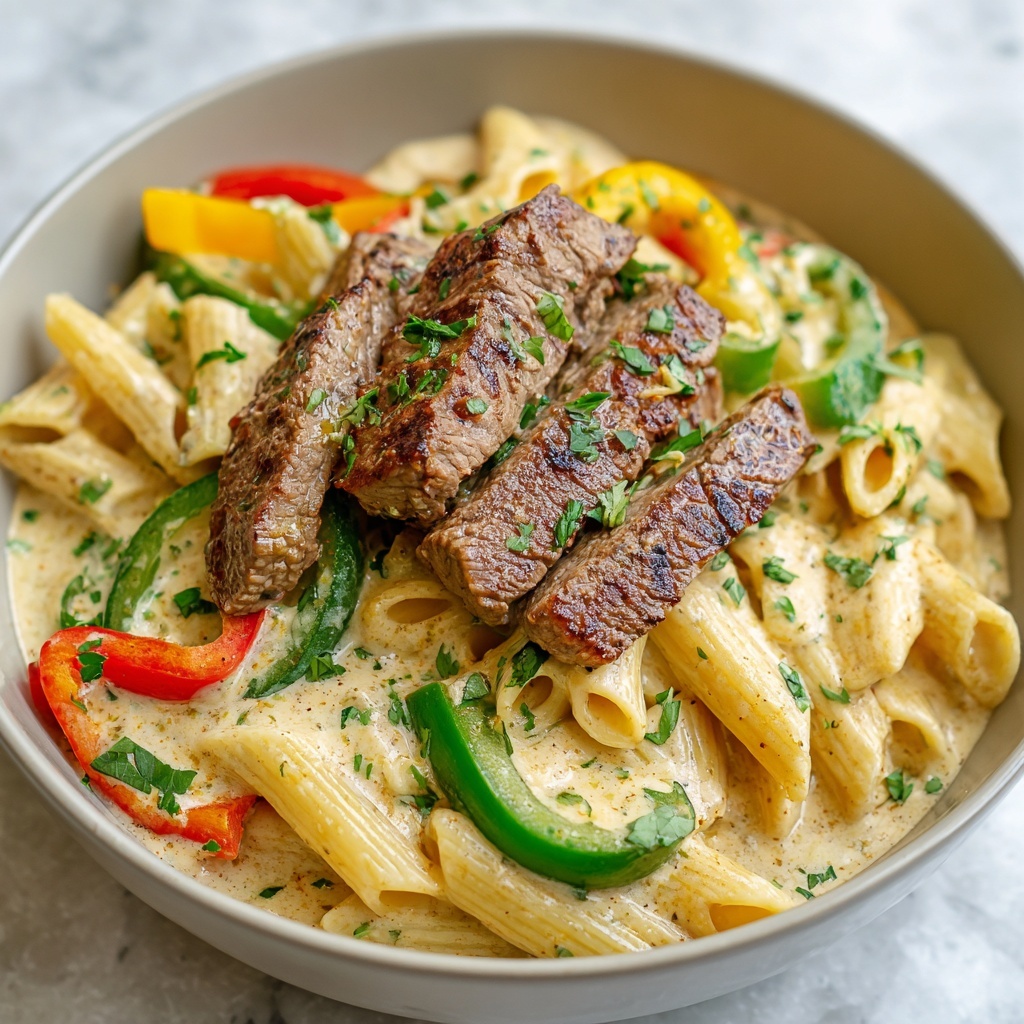 Creamy Cajun Steak Penne with Garlic & Parmesan Recipe - Recipe Image