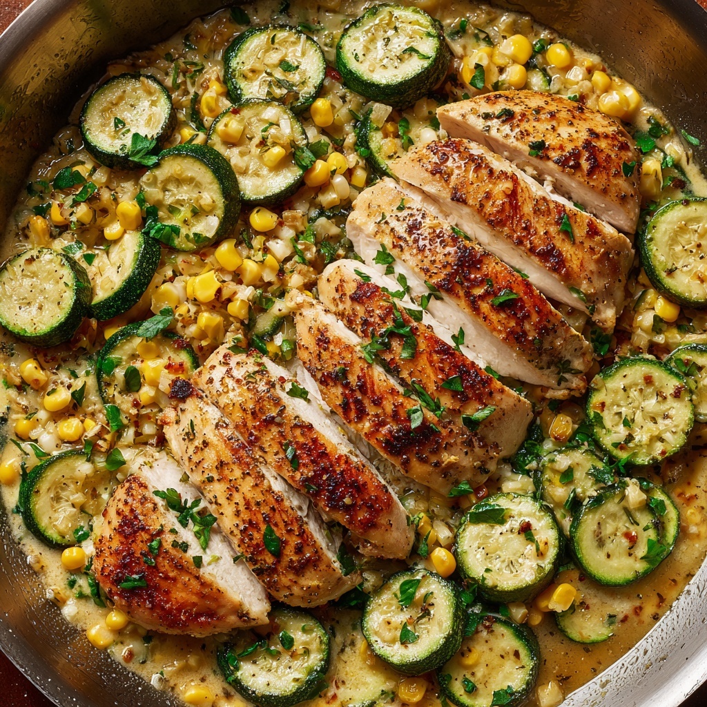 Garlic Butter Chicken with Zucchini & Corn Recipe - Recipe Image