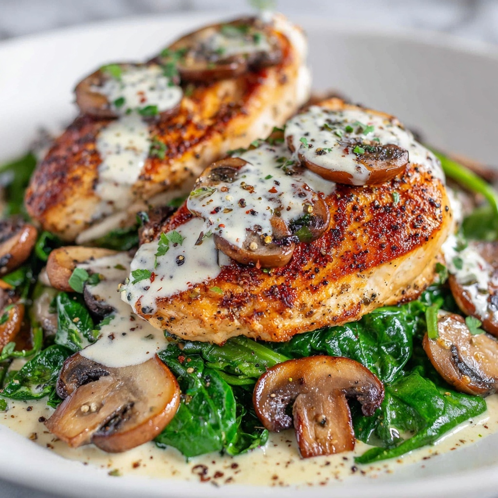 Creamy Parmesan Chicken with Spinach and Mushrooms Recipe - Recipe Image
