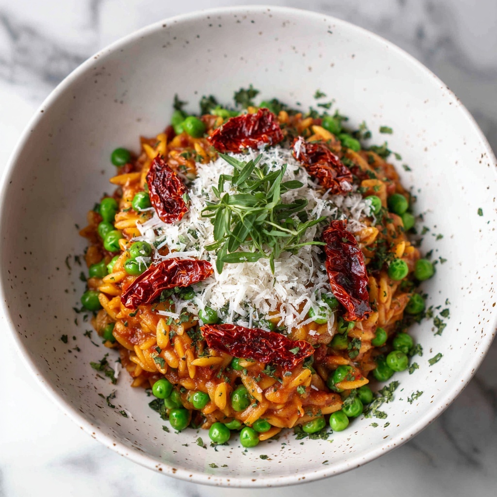 Spring Vegan Orzotto with Sun-Dried Tomato Pesto and Asparagus Recipe - Recipe Image
