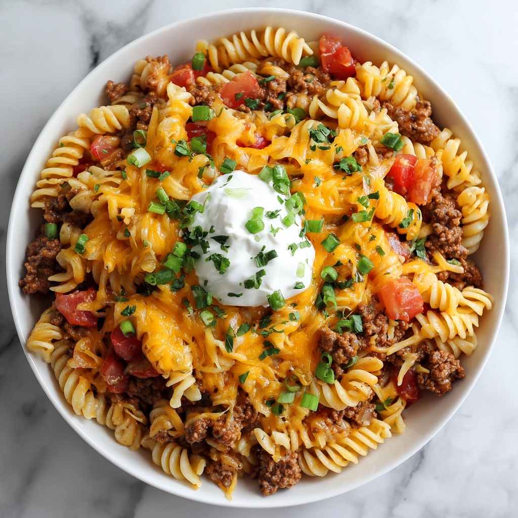 One Pot Beef Taco Pasta Recipe - Recipe Image