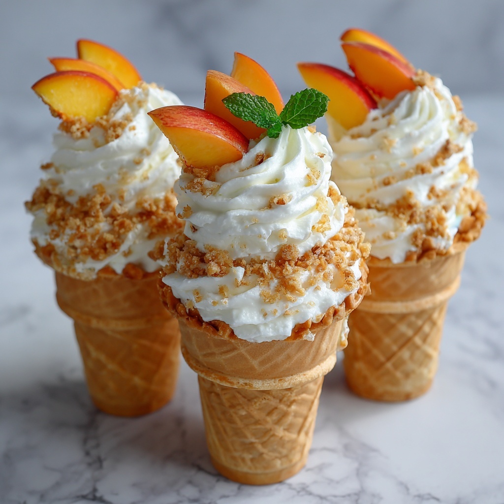 Peach Cobbler Cheesecake Cones Recipe - Recipe Image