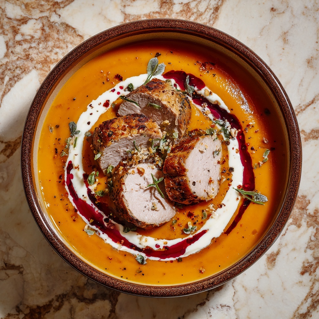 Creamy Turmeric Pumpkin and Carrot Soup with Peanut Butter and Fresh Herbs Recipe - Recipe Image