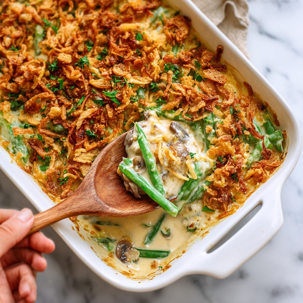 Green Bean Casserole with Mushroom Sauce and Crispy Fried Onions Recipe - Recipe Image