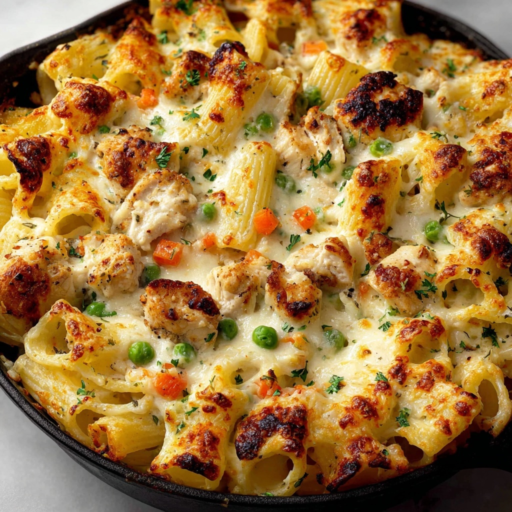 Creamy Chicken Pot Pie Pasta Bake Recipe - Recipe Image