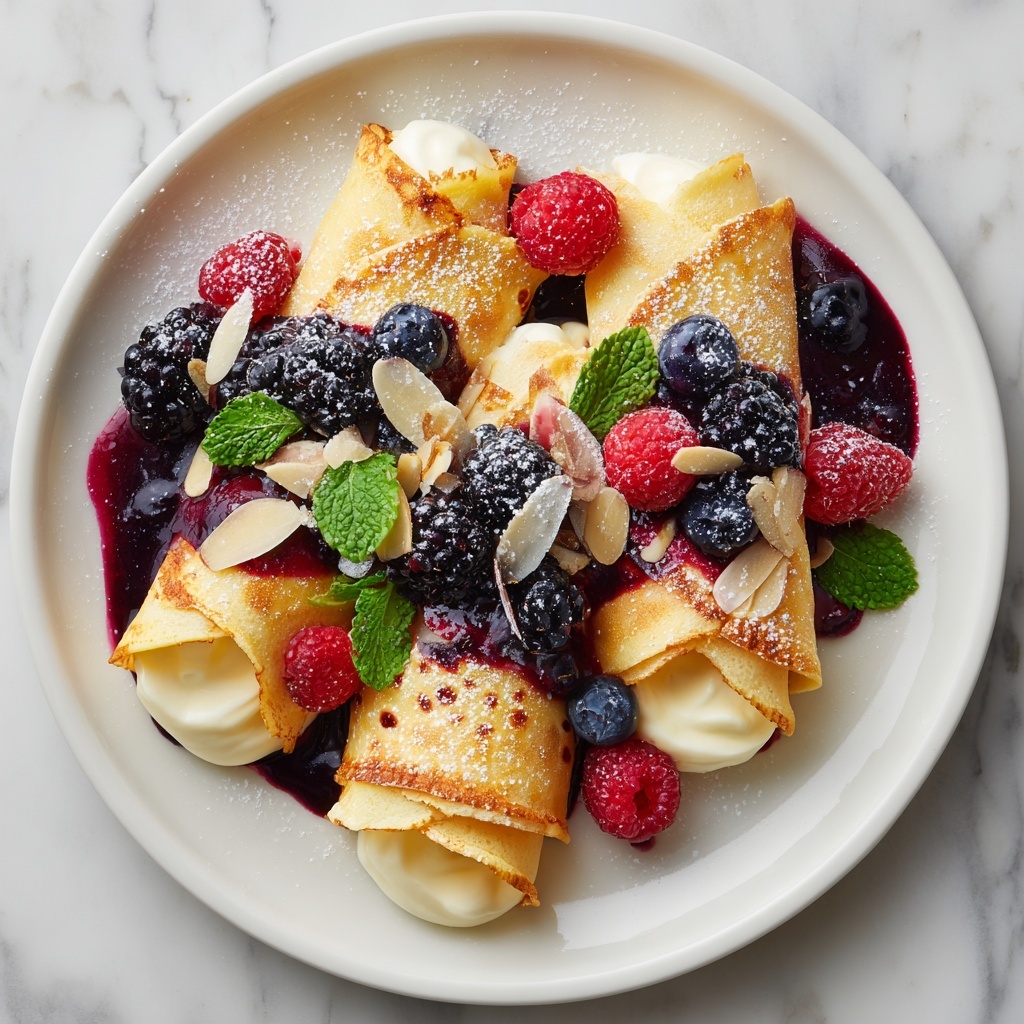 Almond Crepes with Warm Berry Compote Recipe - Recipe Image