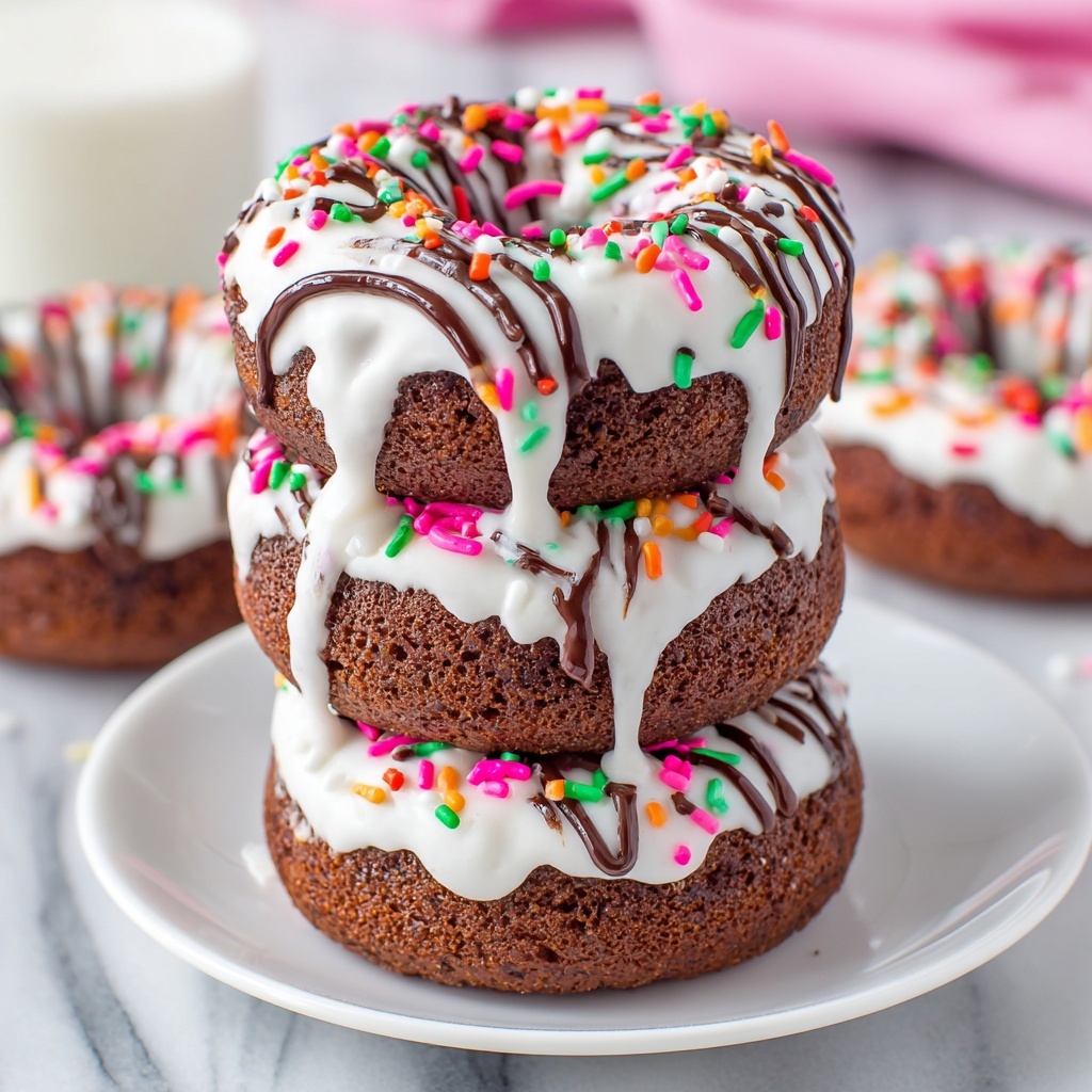 Easy Brownie Mix Donuts with White Chocolate Drizzle Recipe - Recipe Image