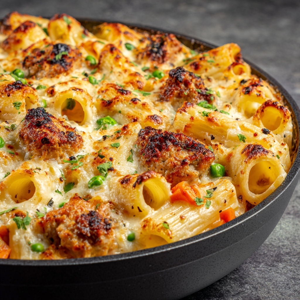 Creamy Chicken Pot Pie Pasta Bake Recipe - Recipe Image