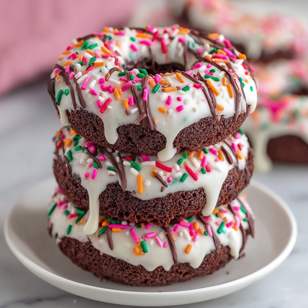 Easy Brownie Mix Donuts with White Chocolate Drizzle Recipe - Recipe Image