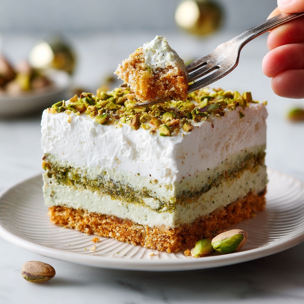 Pistachio Layered Dessert with Graham Cracker Crust and Cream Cheese Recipe - Recipe Image