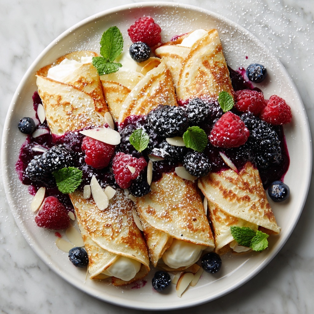 Almond Crepes with Warm Berry Compote Recipe - Recipe Image
