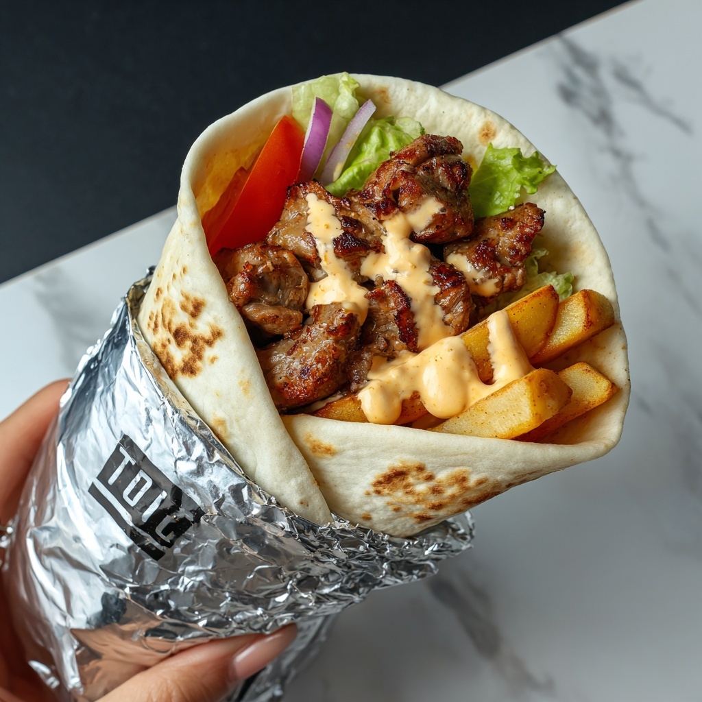 Greek Chicken Gyros with Tzatziki, Lettuce, Tomato, Red Onion, and Crispy Chips Recipe - Recipe Image