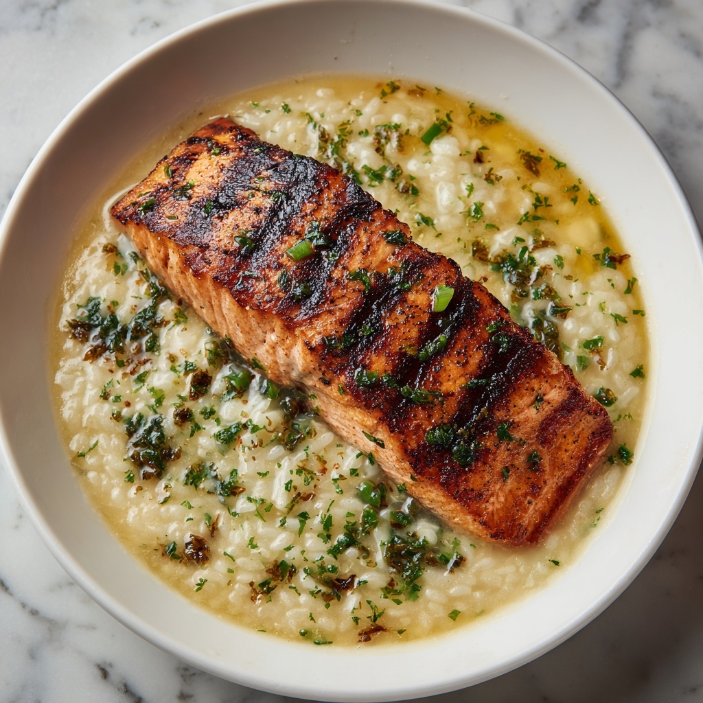 Japanese-Style Shiitake Mushroom Risotto with Seared Salmon Recipe - Recipe Image